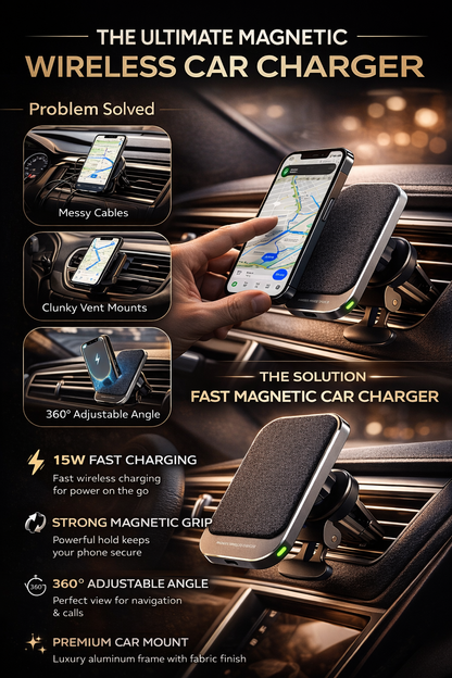 MagDrive™ MagSafe Wireless Car Charger – 15W Fast Magnetic Vent Mount